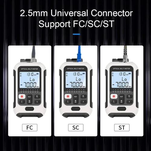 Vista 5 de Medidor de potencia óptica, -70 ~ 10 DBm Medidor de potencia de fibra óptica portátil con luz LED, interfaz universal SC ST Probador de cable