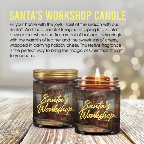 Vista 6 de Vela de Navidad Cera de soja de coco 100% natural 9oz Taller de Santa