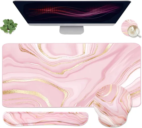 Vista 10 de Set de Reposamuñecas para Mouse de Juego 4 en 1, Alfombrilla de Escritorio + Alfombrilla de Mouse con Reposamuñecas + Reposamuñecas para Teclado + 4