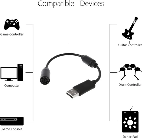 Vista 4 de Paquete de 2 cables de repuesto para controladores con cable de Xbox 360, cable adaptador de extensión para Xbox 360 (4 unidades, negro)