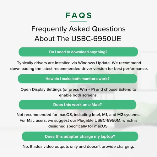 Vista 9 de Plugable Adaptador Dual Monitor 4K DisplayPort y HDMI para USB 3.0 y USB-C, Compatible con Windows y ChromeOS