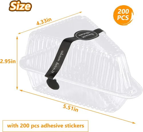 Vista 2 de 200 recipientes para rebanadas de pastel con tapas, recipientes de plástico transparente con bisagras para tarta de queso, cajas individuales