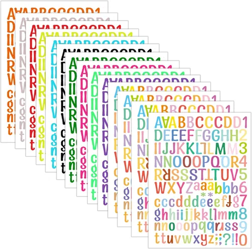 Vista 13 de 1224 calcomanías de letras, 12 hojas de calcomanías del alfabeto de 0.8-1.6 pulgadas, calcomanías de vinilo autoadhesivas de números y alfabeto
