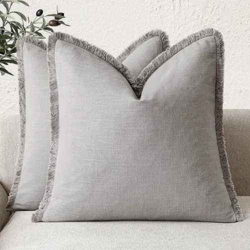 Vista 39 de Foindtower Juego de 2 fundas de cojín decorativas de lino con flecos, funda de cojín acogedora y bohemia con borlas, funda de almohada decorativa