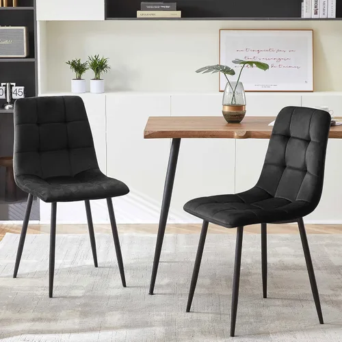 Vista 6 de Juego de 4 mesas de comedor rectangulares con sillas tapizadas, mesa de cocina moderna y sillas para espacios pequeños, color negro