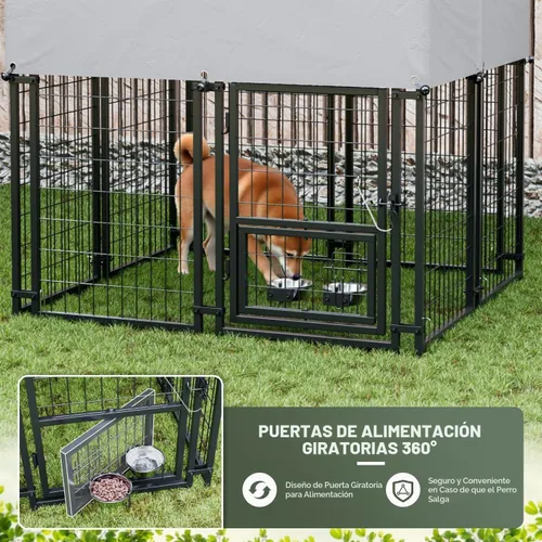 Vista 3 de Greesum - Perrera grande para exterior de perros, con valla de alambre soldado resistente de acero, con cerradura segura/cubierta de techo
