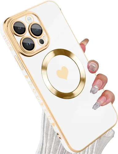 Vista 40 de tharlet Funda Magnética para iPhone 11 [Compatible con Magsafe] Lindo Corazón de Amor de Lujo Chapado Borde Dorado Parachoques con Lente de Cámara