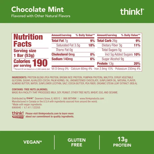 Vista 6 de think! Barras de alto contenido proteico a base de veganas/plantas, 0.46 oz de proteína, 0.18 oz de azúcar, sin edulcorantes artificiales, sin
