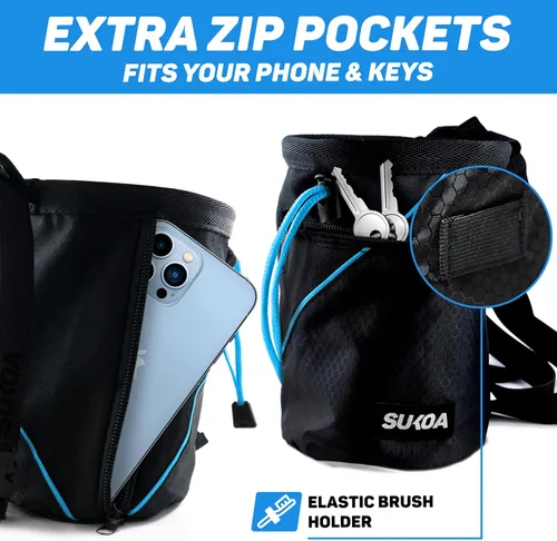 Vista 5 de Bolsa de tiza para escalada en roca - Accesorios de equipo para regalos de escalada en roca - Cinturón de enganche rápido, bolsillos grandes