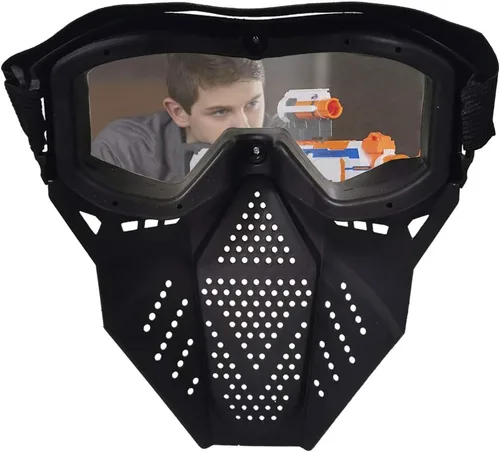 Vista 4 de Paquete de 4 máscaras tácticas compatibles con Nerf Rival, Apollo, Zeus, Khaos, Atlas, Artemis Blasters Rival Máscara (amarillo, azul, negro, blanco)