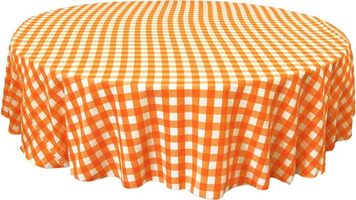Vista 45 de Mantel LA Linen, redondo, a cuadros, polivinílico, 51 pulgadas.