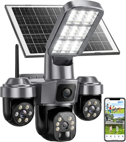 Vista 13 de KEPEAK Solar Security Camera Outdoor Wireless, Dual Lens PTZ WiFi Camera 2.4G, IP66 Outdoor Camera with Three-View Display