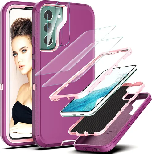 Vista 14 de YmhxcY Funda S22, funda para Galaxy S22, funda duradera de 3 capas a prueba de caídas, protección contra caídas, funda de goma sólida mate