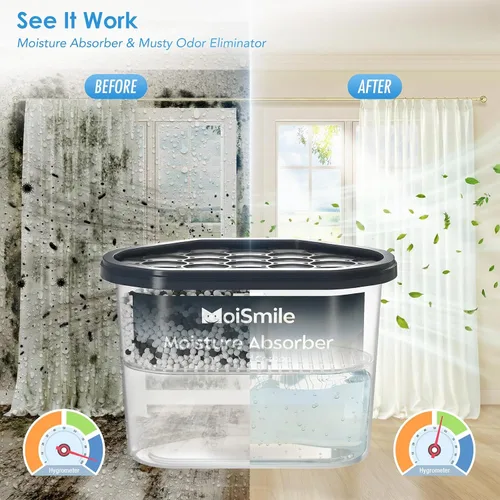 Vista 2 de Absorbedores de humedad, 6 paquetes, 10.8 onzas/10.58 oz de carbón activado eficiente absorbente de humedad y cajas de absorción de olores