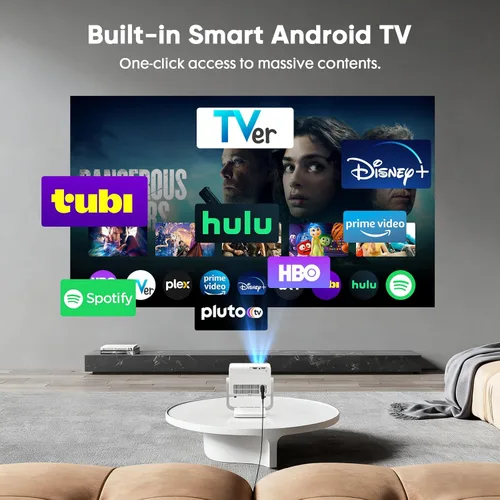 Vista 2 de 【Aplicaciones integradas y 1080P nativo】Mini proyector inteligente con WiFi y Bluetooth, proyector de películas para exteriores 4K con enfoque