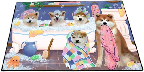 Doggie of the Day Akita Dog Floor Mat - Rub A Dub Dogs in A Tub - Best Dog Doormat - Protector Decor - Unique Portrait Art - Premium Quality