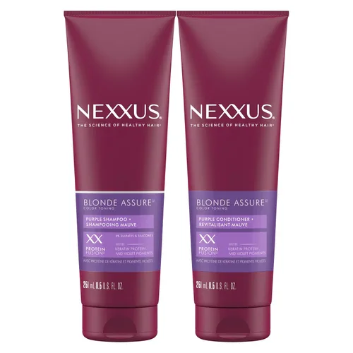 Nexxus Blonde Assure Purple Champú y acondicionador Color Assure 2 unidades de champú y acondicionador para el cabello rubio, blanqueado y plateado
