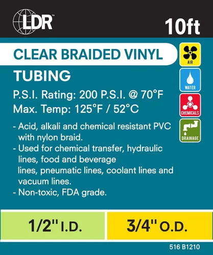 Vista 3 de LDR 516 B1210 tubo de nylon trenzado, 1/2 pulgada diámetro interno x 10 pies, claro