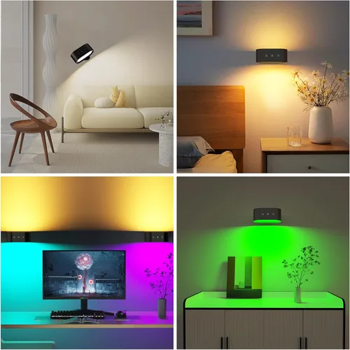 Vista 6 de Kitloo Luces de pared, apliques de pared con pilas, iluminación ambiental RGB, lámpara de pared recargable que cambia de color con 3 temperaturas