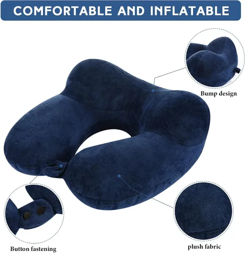 Vista 3 de Sintuff Paquete de 2 Almohadas de Viaje Inflables para Aviones Almohadas de Vuelo Inflables para el Cuello con Bolsa Compacta y Antifaz para Viajar