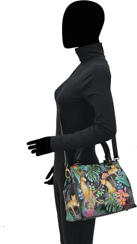 Vista 5 de Anuschka 690 Multi-Compartment Satchel, Womens Hand-Painted Genuine Leather Bag, Upcycled Leather