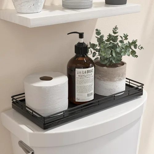 Vista 13 de Bandeja de tocador de baño de madera de acacia, bandeja pequeña de encimera de 11 pulgadas de largo para tocador, mesa, encimera de cocina, barra