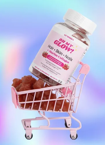 Vista 7 de Oh My Glow! Cabello y piel y uñas + colágeno marino - Gomitas sin gluten, sin OMG, granada de frambuesa