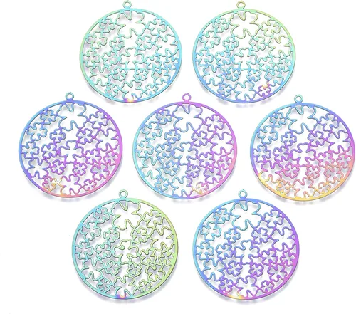 Vista 6 de Mega Pet Acero Inoxidable Filigrana Juntas Enlaces Metal Grabado Colorido #Elefante.