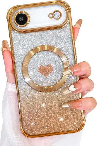 Vista 50 de Bonoma Funda con Purpurina Magnética para iPhone 16 Pro Max [Compatible con MagSafe], Funda Transparente Brillante de Lujo con Patrón de Corazones