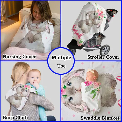 Vista 4 de Arteaga Manta de conejo personalizada para niñas, manta de bebé personalizada para recién nacidos, tamaño King