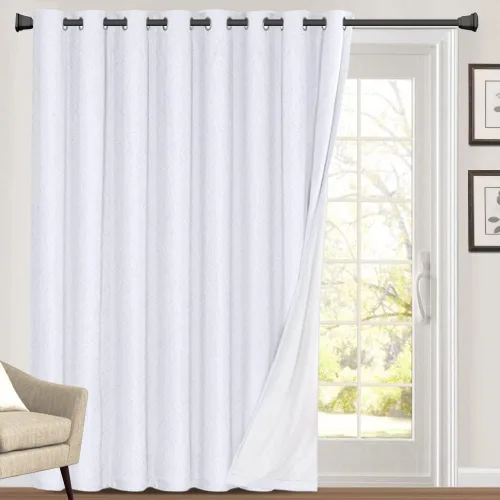Vista 212 de PrinceDeco Cortinas con textura de lino 100% opacas de 64 pulgadas de largo, juego de 2 paneles de cortinas de lino opacas con forro aislante Arena