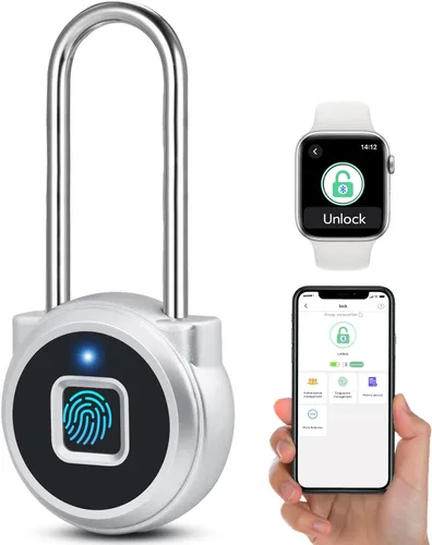 Vista 11 de Cerradura de huellas dactilares, bloqueo Bluetooth, pequeño candado de huellas dactilares con cerradura inteligente sin llave, resistente a