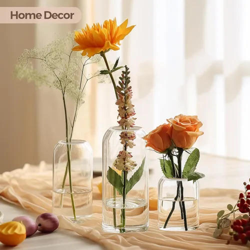 Vista 2 de ComSaf Juego de 12 jarrones de flores pequeños, jarrones de cristal a granel, jarrones transparentes para flor, centro de mesa de decoración