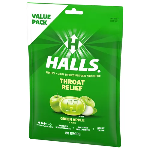 Vista 10 de Caramelos para la garganta Halls con sabor a manzana verde, paquete económico, 80 caramelos