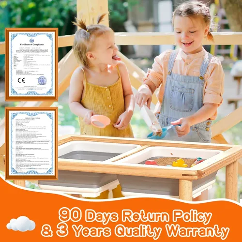 Vista 6 de FUNLIO Mesa sensorial de madera para niños pequeños de 1 a 5 años, altura ajustable con tapa de madera contrachapada antideformación, mesa de arena