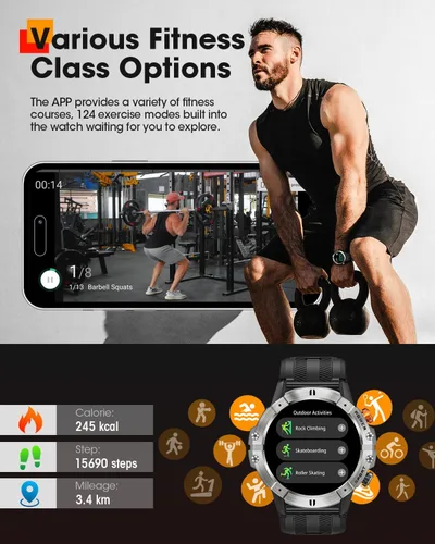 Vista 3 de Relojes inteligentes para hombres, reloj inteligente militar con llamadas Bluetooth, rastreador de actividad física impermeable con frecuencia