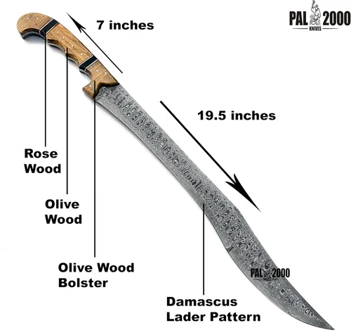 Vista 4 de PAL 2000 KNIVES HSK-9984 Espada hecha a mano de acero de Damasco de 26,5 pulgadas