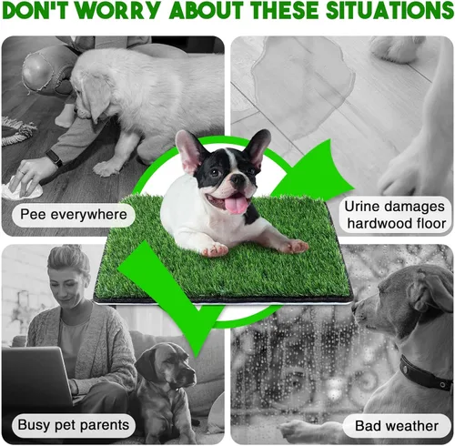 Vista 2 de Tapete de césped para perro con almohadilla para orina de 20 x 25 pulgadas, caja de arena para perros pequeños, césped artificial para interiores