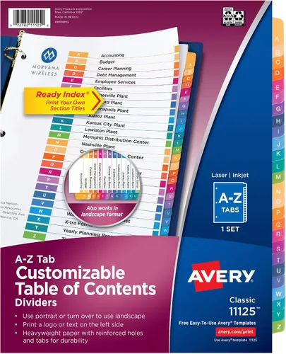 Vista 10 de Avery Índice, divisores de contenido, 26 pestalas (11125)