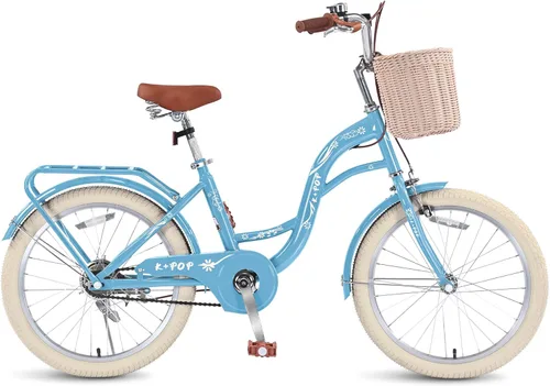 Bicicletas para niñas de 8 a 12 años, bicicleta para niñas de 20 pulgadas con canasta, bicicletas ligeras para niños con freno en V delantero +