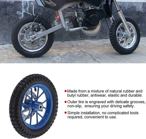 Vista 3 de Acouto Rueda delantera de 12.5 x 2.75 pulgadas para mini bicicleta de cross de 2 tiempos, rueda delantera de goma, rueda delantera de llanta, disco