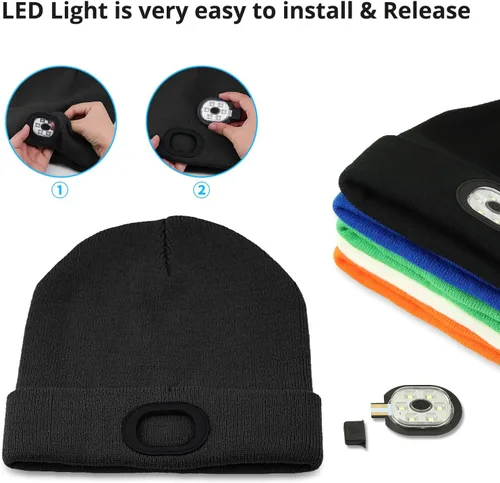 Vista 5 de Gorro de punto con luz incorporada, recargable, con luz LED, suave, de acrílico, para hombre y mujer, regalo