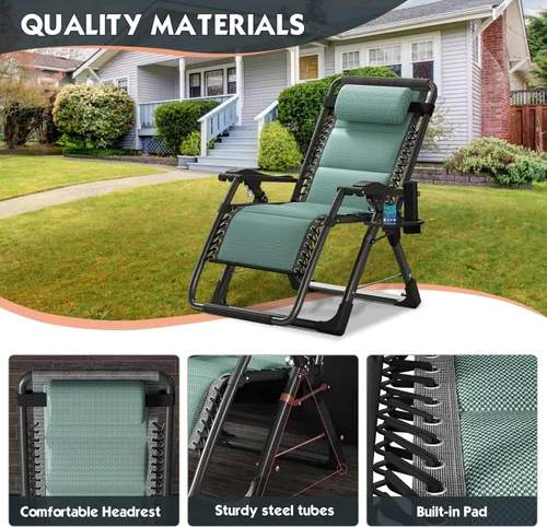 Vista 7 de MOPHOTO Silla de Gravedad Cero, Silla de Salón Acolchada para Exterior con Mesa Lateral, Silla Reclinable de Gravedad Cero, Silla Reclinable