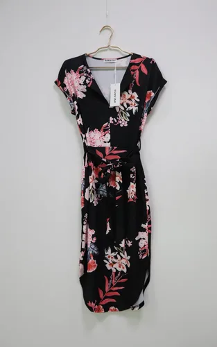 Vista 4 de ECOWISH - Vestidos informales de verano para mujer diseño con cuello en V y cinturón estampado floral y geométrico