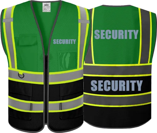 Vista 26 de BeautyWill Chalecos de seguridad de alta visibilidad clase 2 con certificación ANSI Chaleco de trabajo de seguridad con cremallera frontal