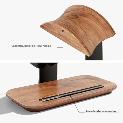 Vista 5 de UPERGO Soporte para auriculares de nogal, soporte de auriculares de madera para escritorio, soporte universal para auriculares con base