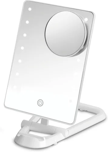 Vista 10 de Conair Espejo de maquillaje iluminado, espejo de tocador LED con base ajustable, funciona con pilas en blanco brillante