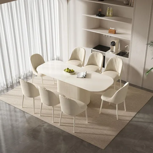Vista 9 de Mesa de comedor ovalada de 86 pulgadas con 8 sillas, juego de mesa de cocina moderno, mesa de comedor rectangular de lujo, mesa de comedor