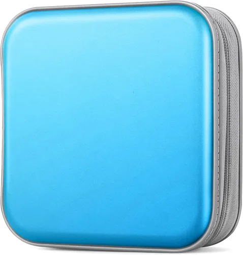 Vista 18 de Estuche para CD, estuche de plástico duro para DVD de capacidad para 40 unidades, portátil, con cremallera, soporte para CD/DVD, carpeta de disco