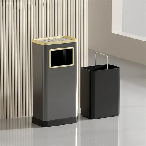 Vista 6 de Garbage bin Stainless Steel Trash Can with Lid, Commercial Metal Garbage Can with Removable Inner Bucket and Ashtray Top, for Office, Hotel, Indoor